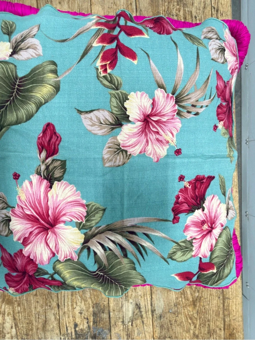 Tropical Floral Napkins - Turquoise with Pink Hibiscus